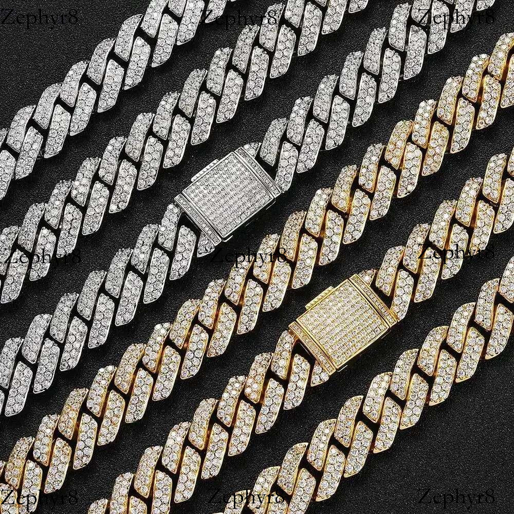Hip Hop Shiny 13MM k Women Men Sier Color Rhie Iced Out Cuban Chain Punk Jewelry Necklace Gift