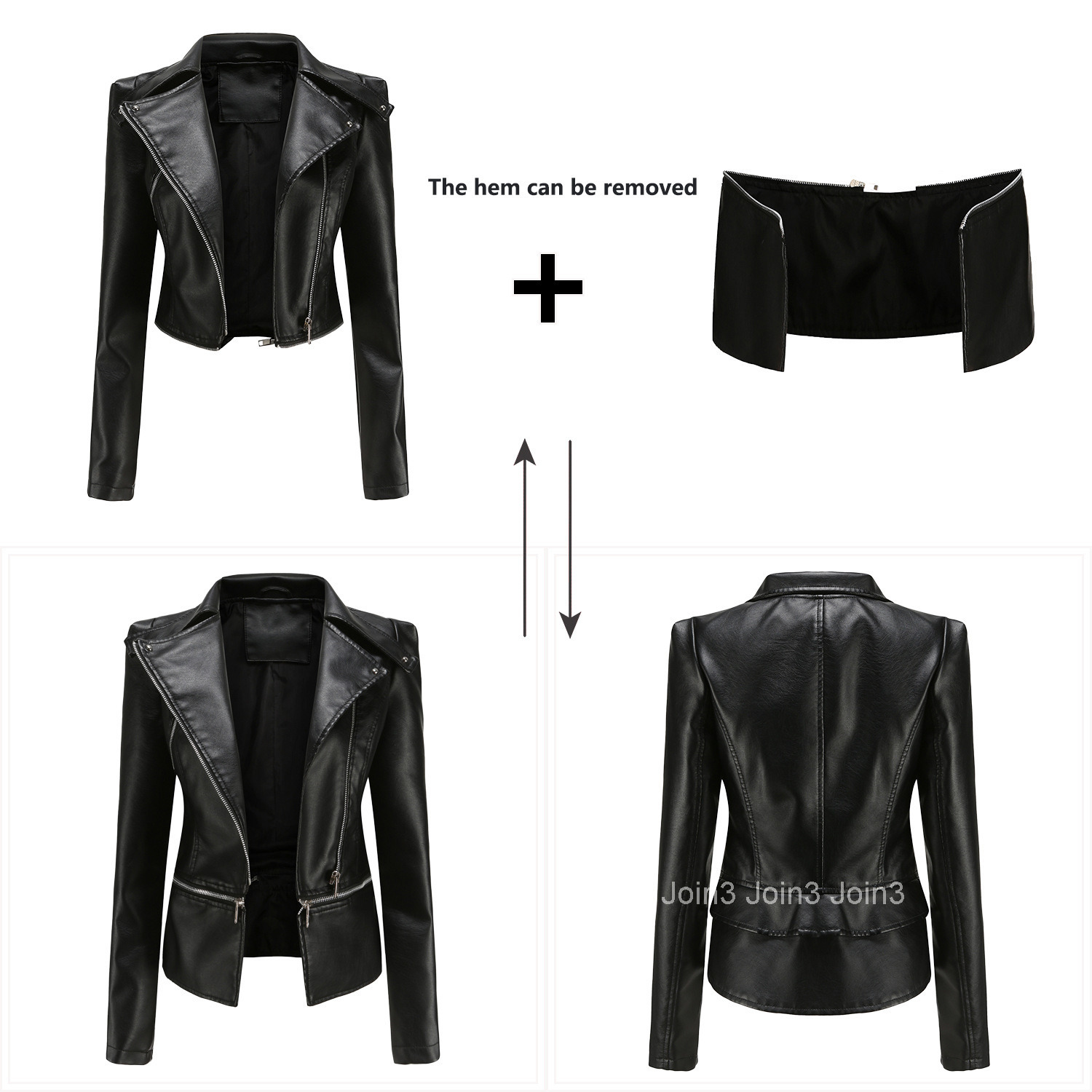 Fashion Womens European Size New Leather Dress Womens Detachable Spring and Autumn Coat Womens Fashion Casual Jacket Join3