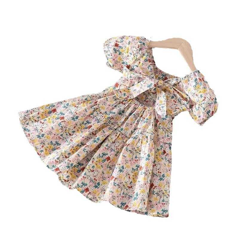Girl's Dresses Girls' 2023 Summer Dress, Baby Short Sleeve Refreshing Dress, Children's Sweet Floral Dress, Lace up Dress