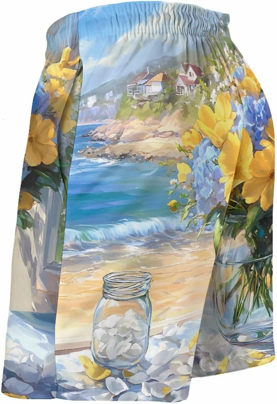 Seaside Bouquet Hydrangea Flowers Beach Shorts for Men Swim Trunks Quick Dry Bathing Suit Drawstring Hawaiian Short cool