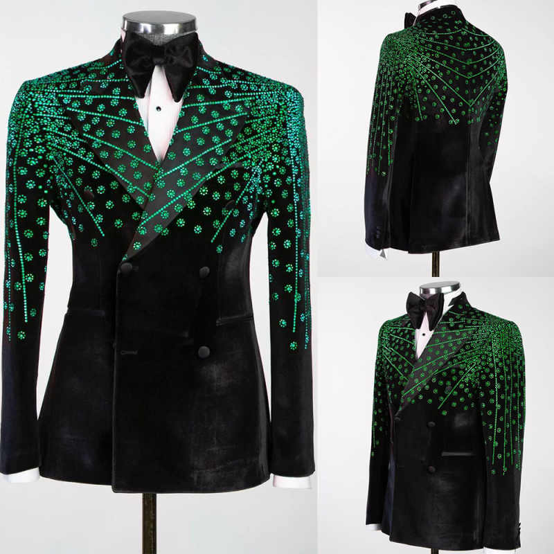 Exquisite Wedding Tuxedos Green Beaded Men Suit Peaked Lapel 1 Piece Set Jacket Party Groom Business Blazers Customized