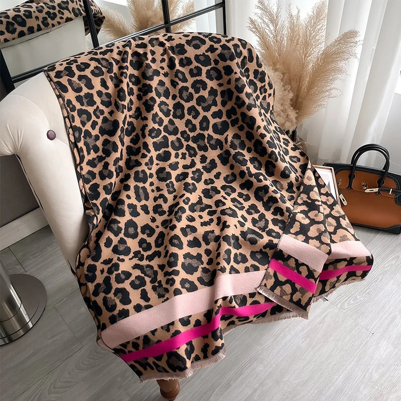 leopard print winter cashmere scarf for womens warm Pashmina shawl bag womens thick blanket soft Bufanda Foulard 250314