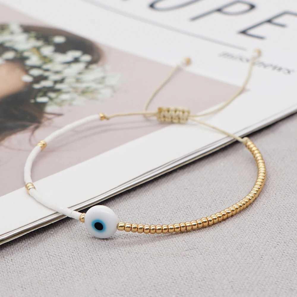 Fashion Jewelry Simple Bracelets Evil Eye Gold Plated Miyuki Beaded Dainty Bracelet for Women Teen Girl Handmade Gift BraceletXJ250315