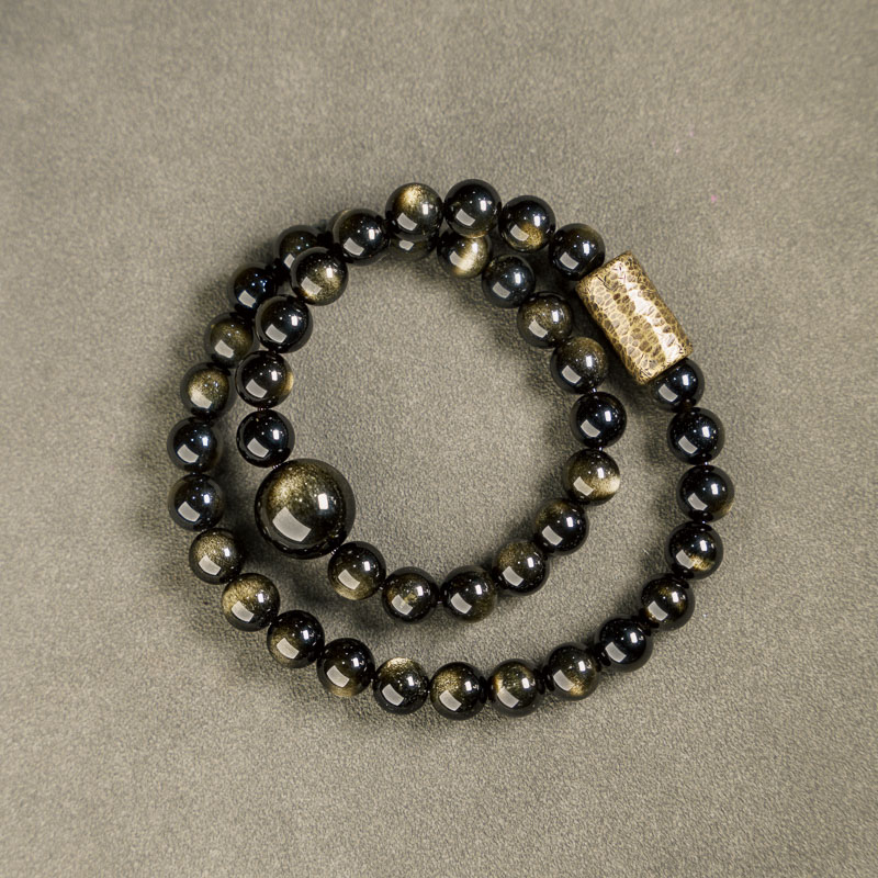Personalized Cat's Eye Obsidian Couple's Bracelet