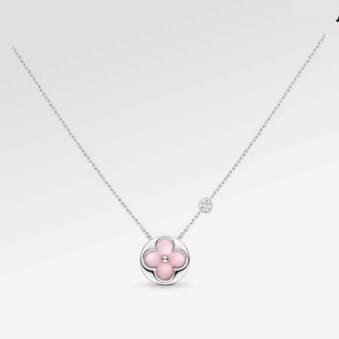 With BOX Designer Pendant Necklace Pink Flower Silver Plated Stainless Steel Fashion Necklaces Choker Chains For Women Birthday Party Jewelry