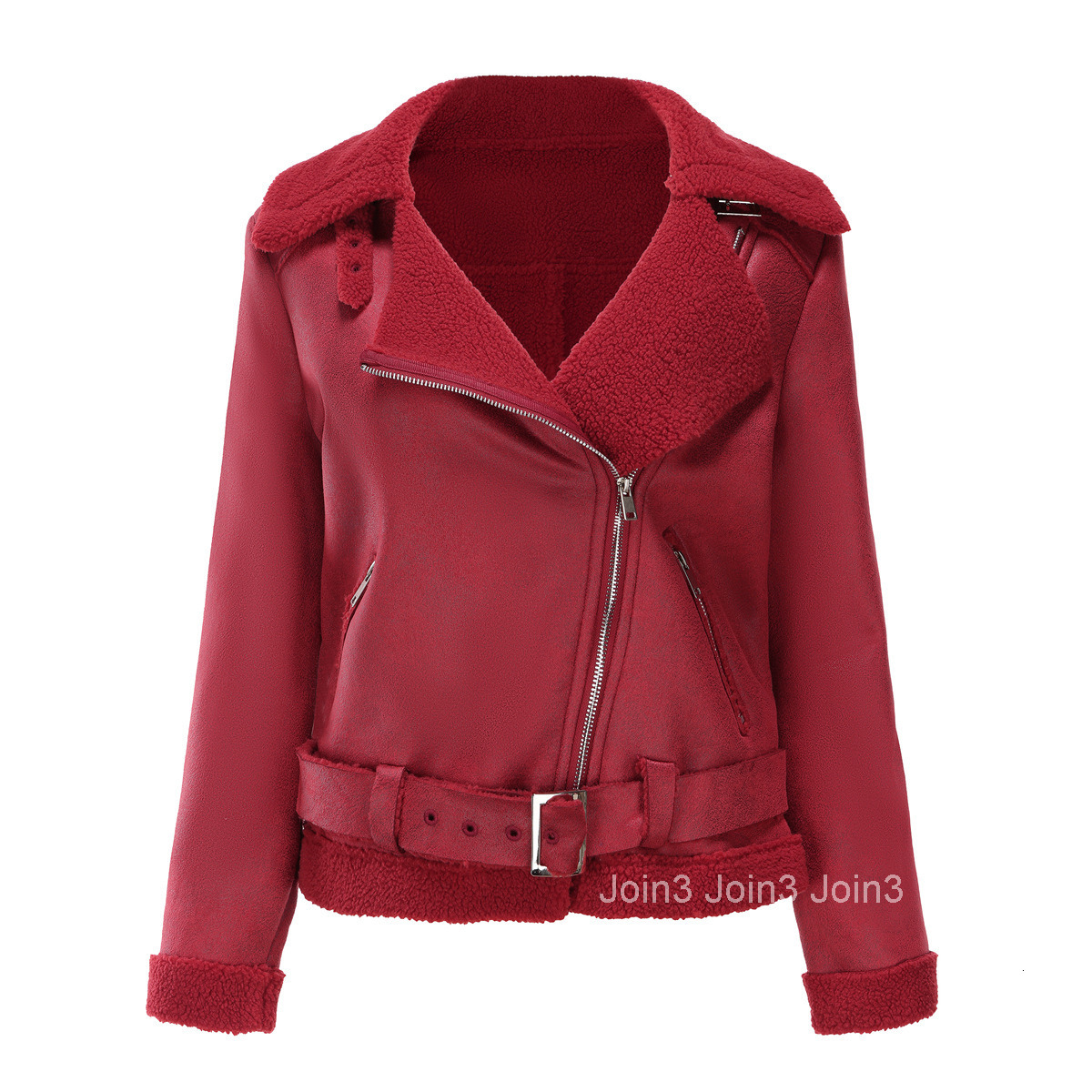 Fashion Autumn/winter Fur Integrated Warm Womens Suede Jacket Leather Coat Womens Lapel Coat with Belt