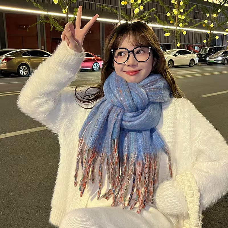 K132 zei thick ~ super beautiful fairy powder thickened and enlarged mohair scarf winter warm neck scarf 2024 new Korean version sheep