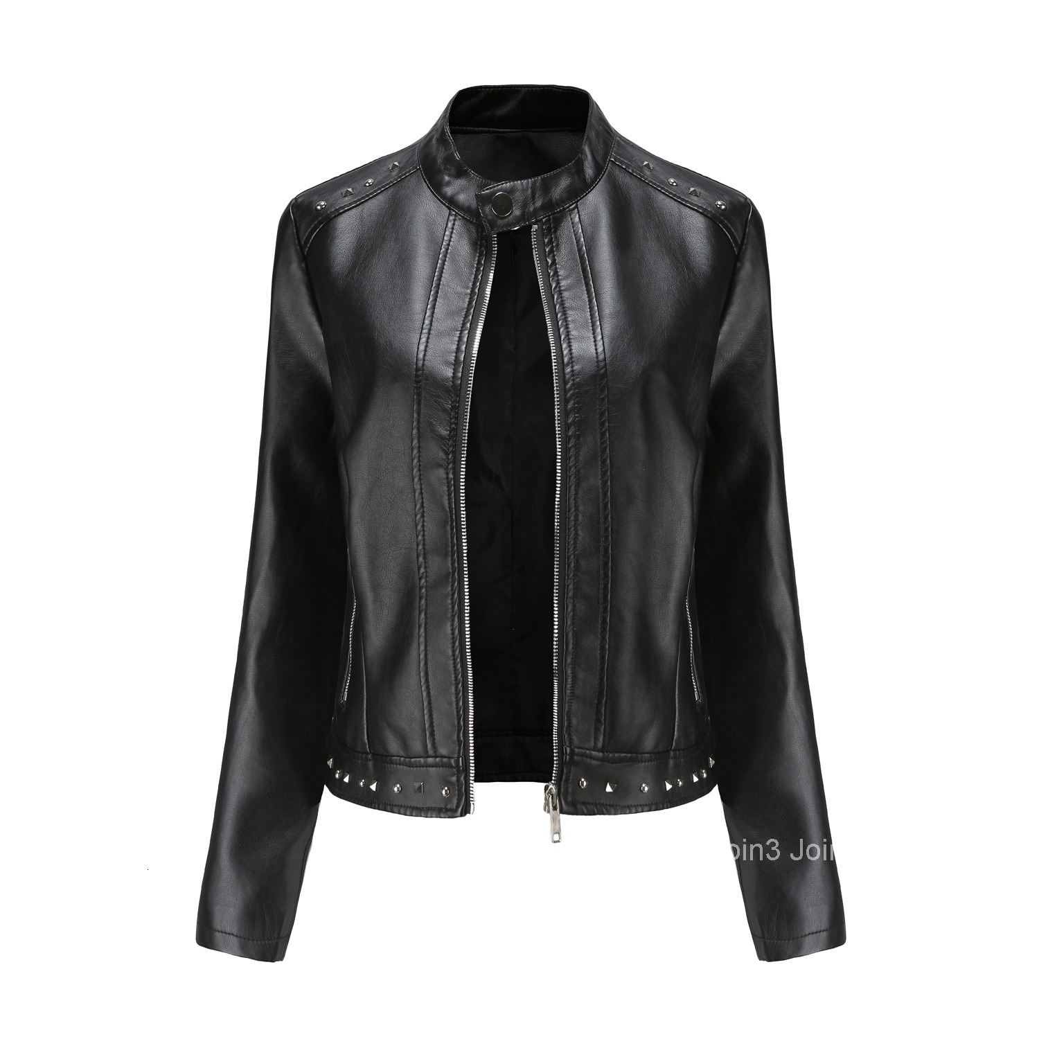 Fashion New Rivet Fashion Stand Up Collar Leather Jacket for Women S-5xl Solid Color Casual Jacket for Women Spring and Autumn Outerwear Join3