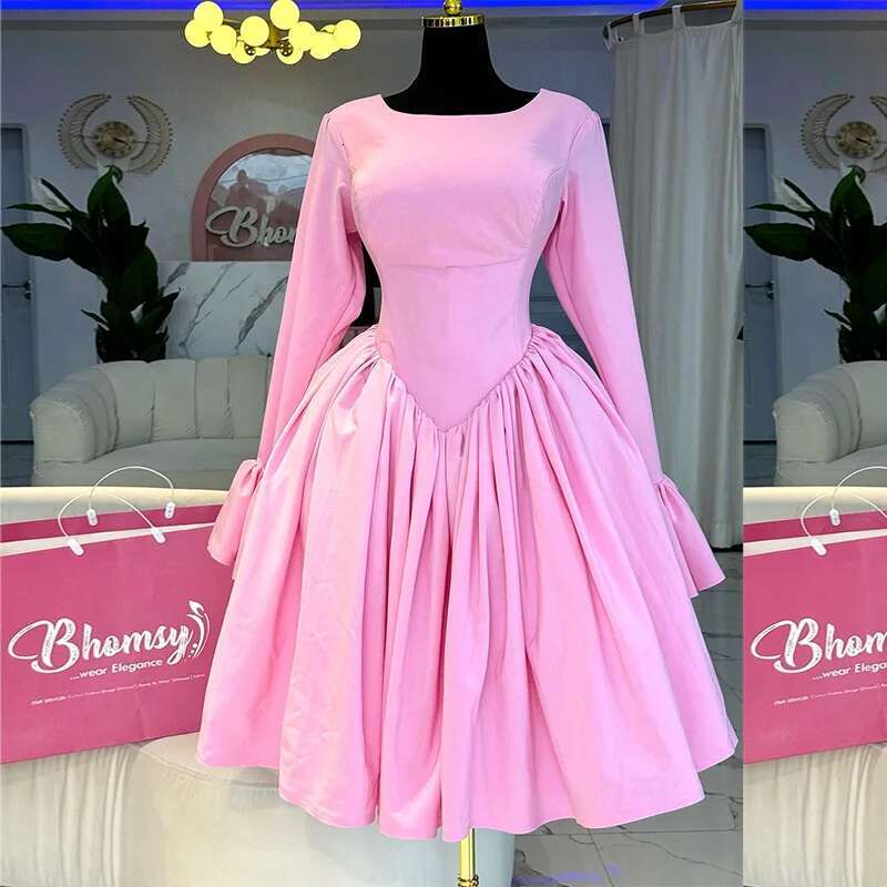 Women's 2024 Autumn New Style Elegant Round Neck Long Sleeve Strap High Waist A-E Dress