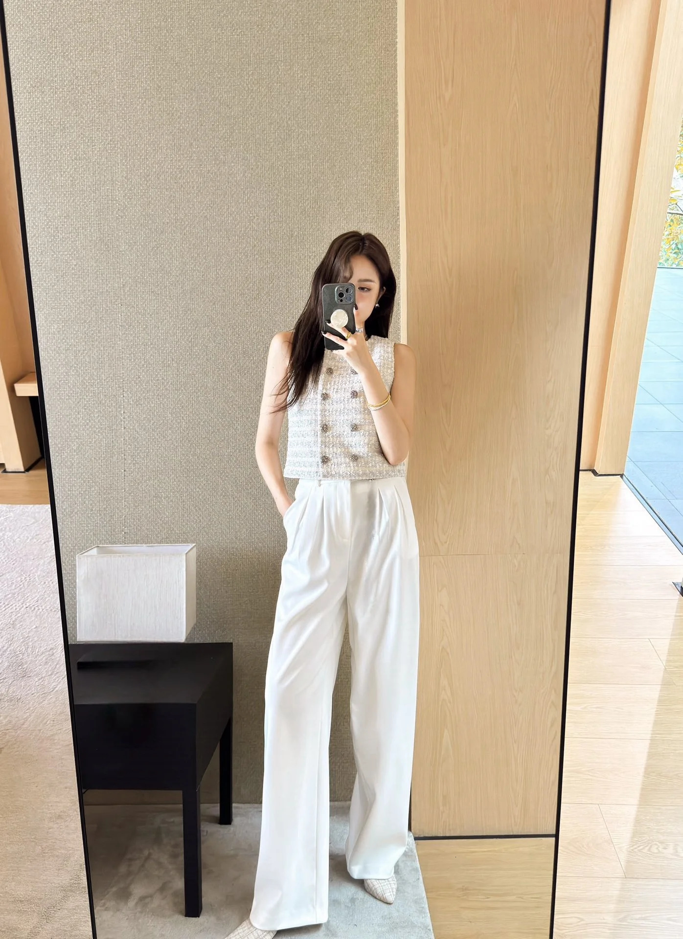 Womens Small perfume Style Copper Flower Vest Top High Waist Pants Two Piece Set 250313
