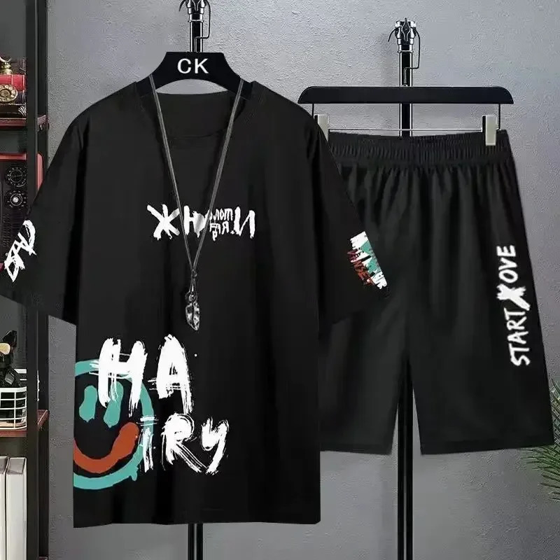 Set for Men T shirt Mens Summer Leisure Suit Trend Printing Short Sleeve T-shirt Plus Size Shorts Outdoor Two-piece Suit 250310