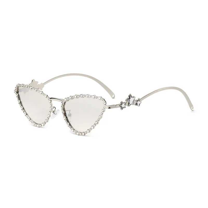 New Luxury Cat Eye Diamond Sunglasses Women Fashion Trend Sexy Woman Sun Glasses Star Metal Frame Sunglasses UV400 Eyewear W250315