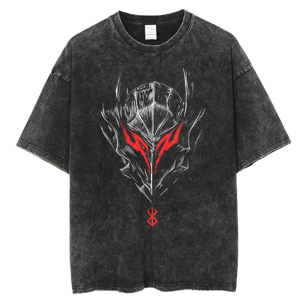 Men Haruku Black Washed T-Shirt Hip Hop Streetwear Japan Anime Graphic Cotton Casual Tshirt Summer Short Sleeve Tops T Shirt