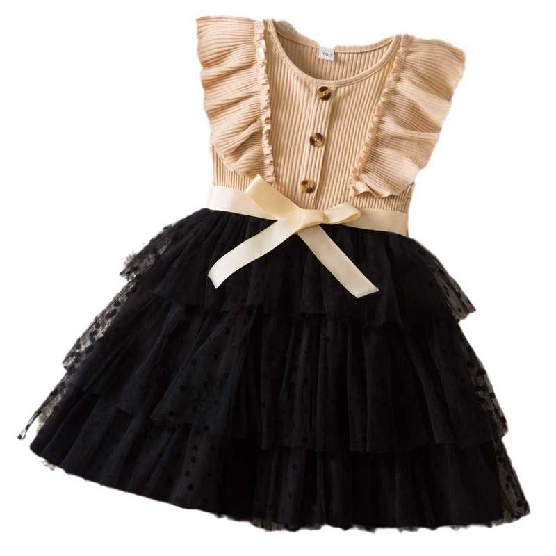 Girl's Dresses New girls' dress Korean version Feifei sleeve polka dot mesh princess skirt Western style multi-layer mesh cake skirt