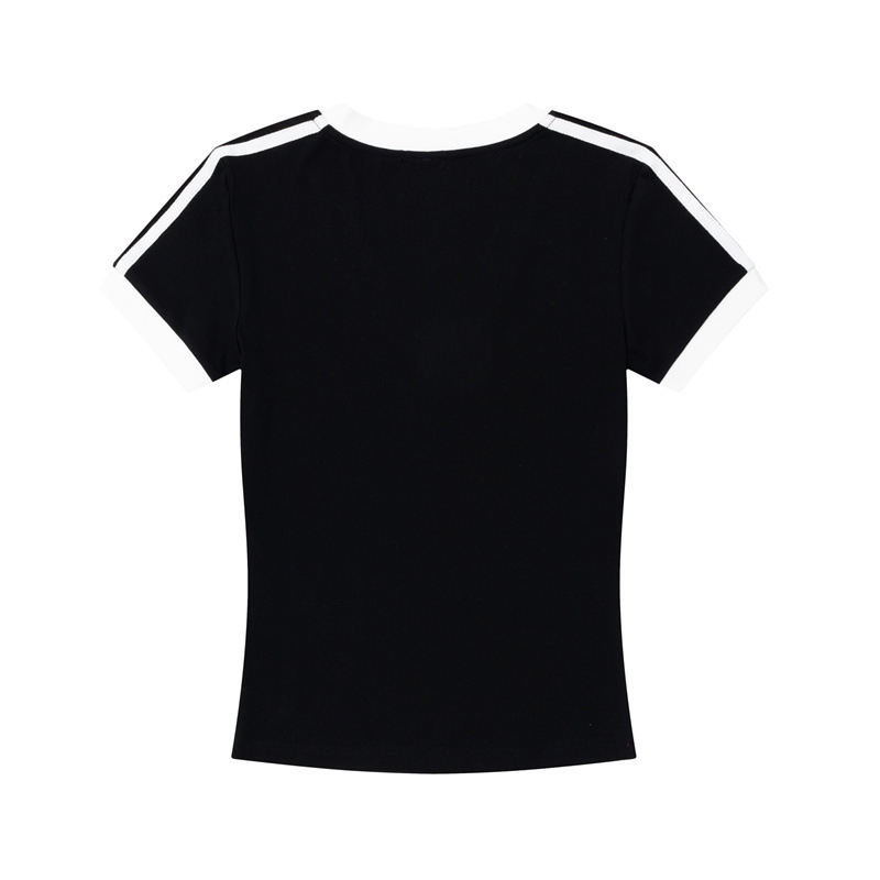 Nariele Embroidered Contrasting Color V-Neck Design Slim Fit Short Sleeved T-Shirt For Women 2025 Summer Casual Hot Girl Top