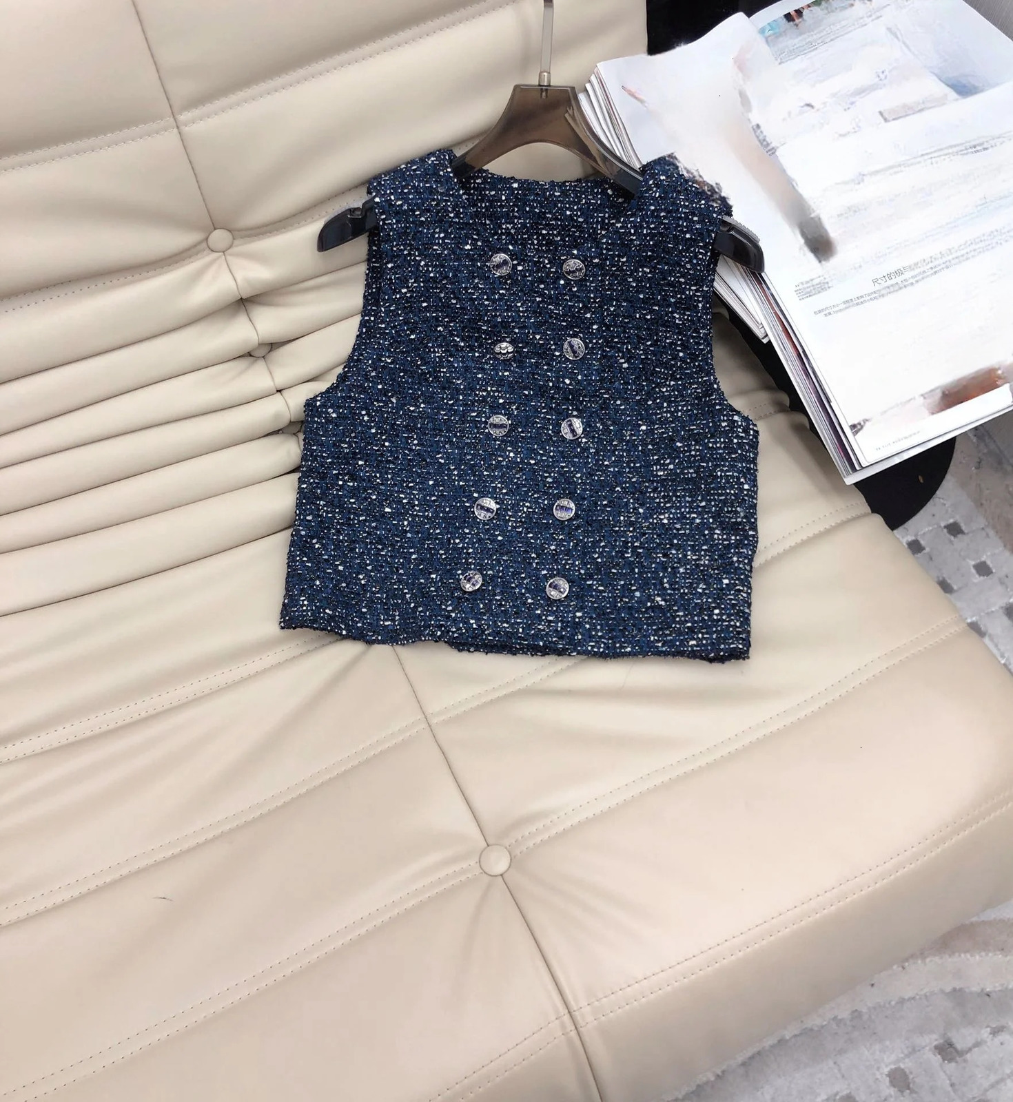 Womens Small perfume Style Copper Flower Vest Top High Waist Pants Two Piece Set 250313