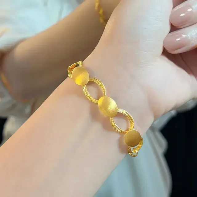 24K yellow gold 9999 real gold Retro light and shadow silk halo brushed craftsmanship interlocking oval gold necklace braceletXJ250315