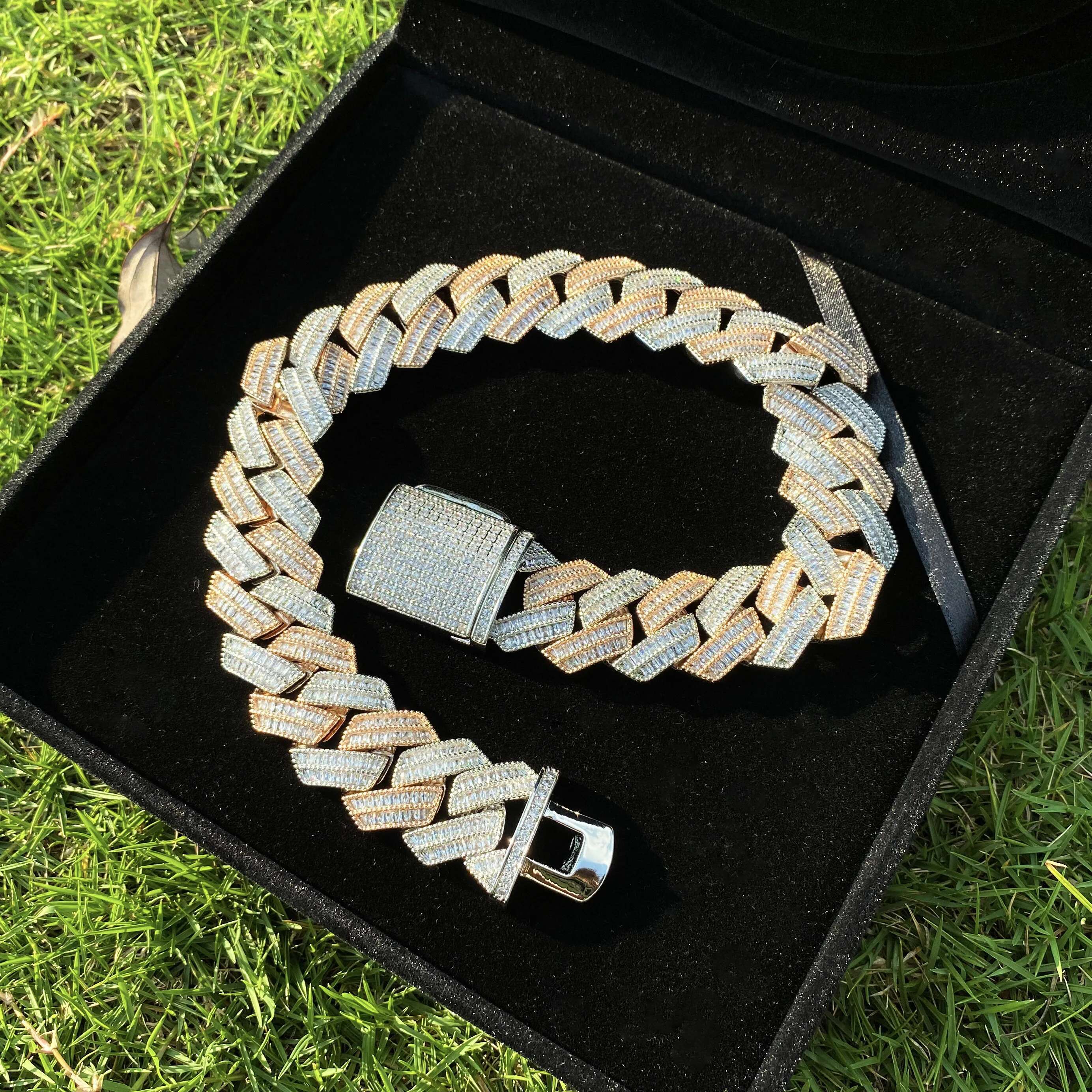 Aokaishen S Baguatte Cuban k Chain for Men Micro Pave Necklace Choker Cubic Zirconia Hip Hop Jewelry