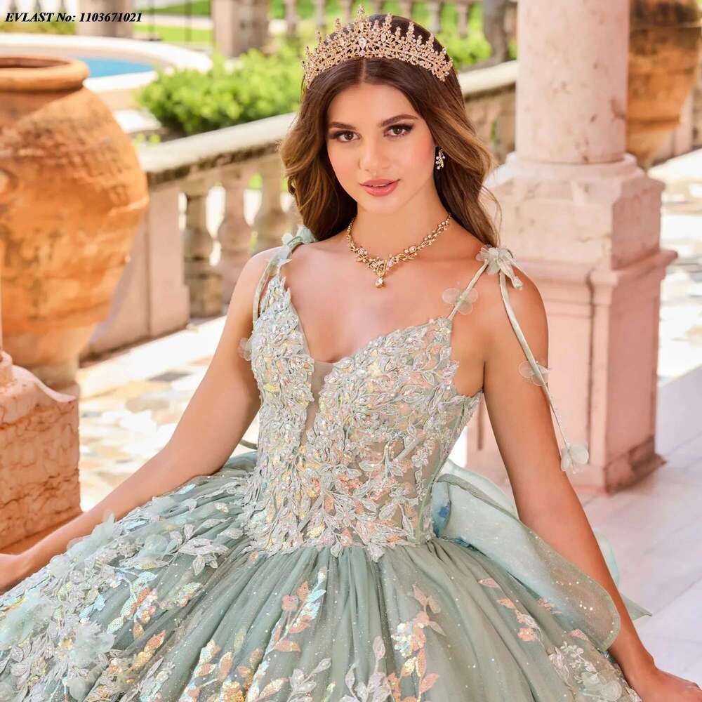 2025 custom mint mexican prom quinceanera dress 3d ral beads corset cape sweet bow 16 dresses years