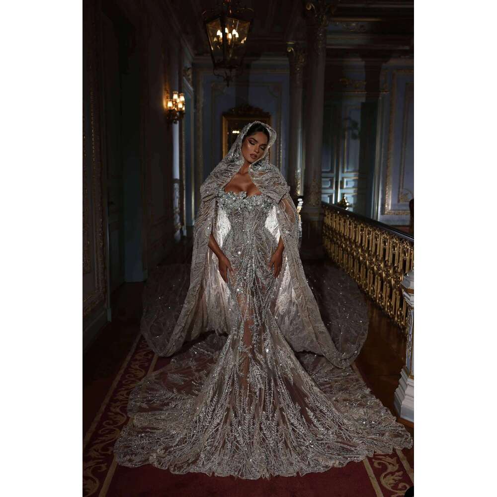 2025 Mermaid Dress For Wedding Appliques Crystal Sequins Lace Bridal Dresses Large Size Color Custom Size
