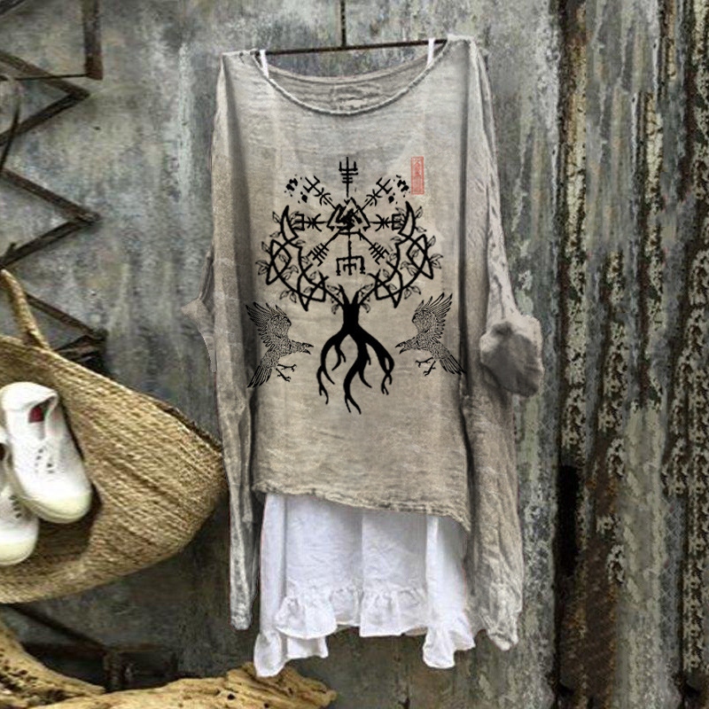 New Casual Long Sleeved Loose 3D Digital Printed Women's Round Neck Pullover T-Shirt Single Piece