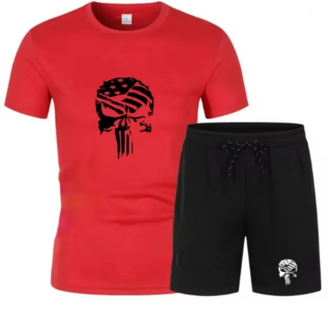 2025Summer Fashion Fitness Mens Running Short Sleeved T-shirtshorts Two-piece Sportswear Casual Fitness Quick Drying Set S-5XL 250310