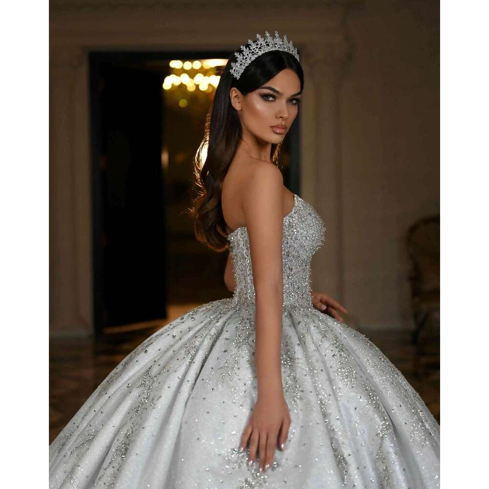 Illusion Ball Gown Strapless Strass Lace Wedding Dresses Custom Color