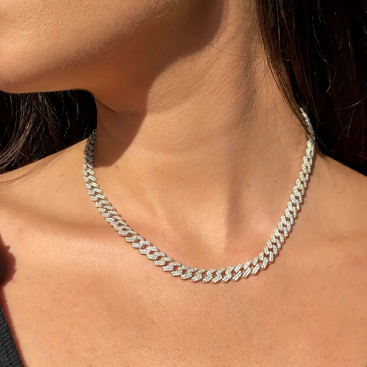 JIUZUAN D color full moissanite Cuban chain women's men's S sier necklace hip hop fashion boutique jewelry