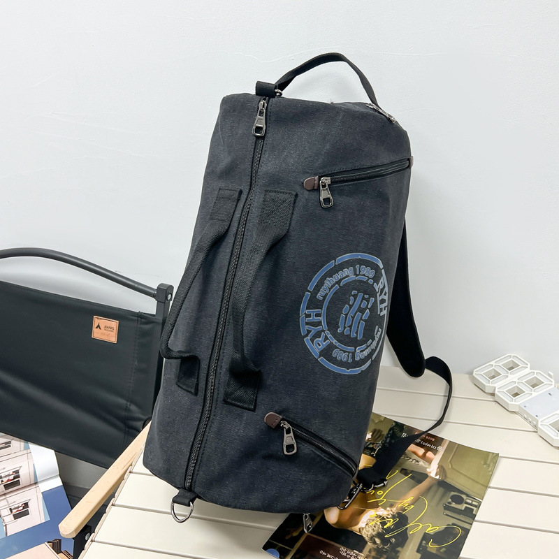 Bucket canvas shoulder backpack casual men's women's hand-held business travel backpack, cylindrical crossbody, sports and fitness designer