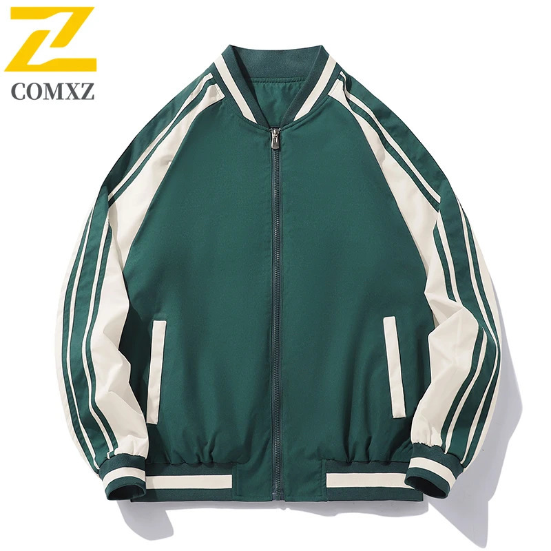 High quality baseball jacket mens autumn casual striped color contrast windproof Korean street loose 250312