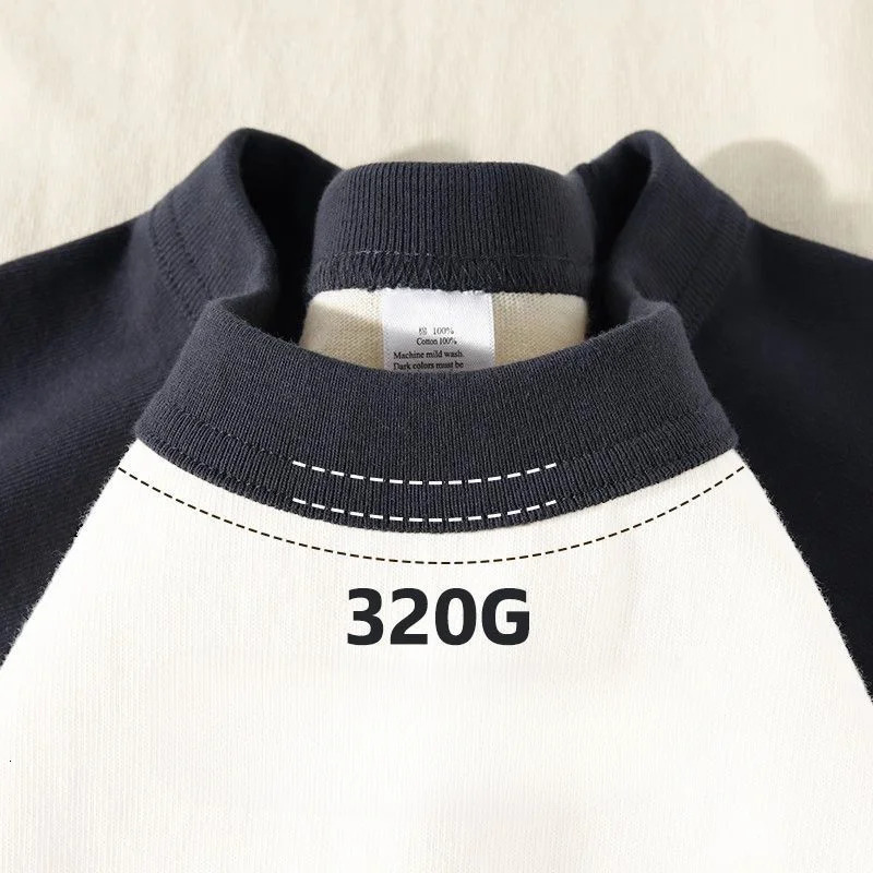 320G Retro Short Sleeve T-shirt High Quality Cotton Contrast Round Neck Short Sleeve T-shirt Womens Raglan Half Sleeve T-shirt 250314