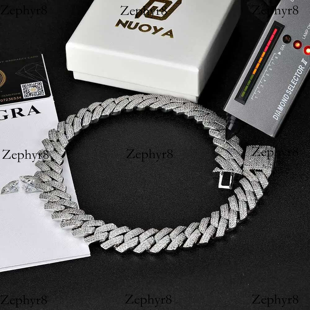 2025 New model High Quality Hip Hop Dia D VVS Necklace Jewelry 20mm Three Row Moissanite Sterg Sier Cuban k Chain
