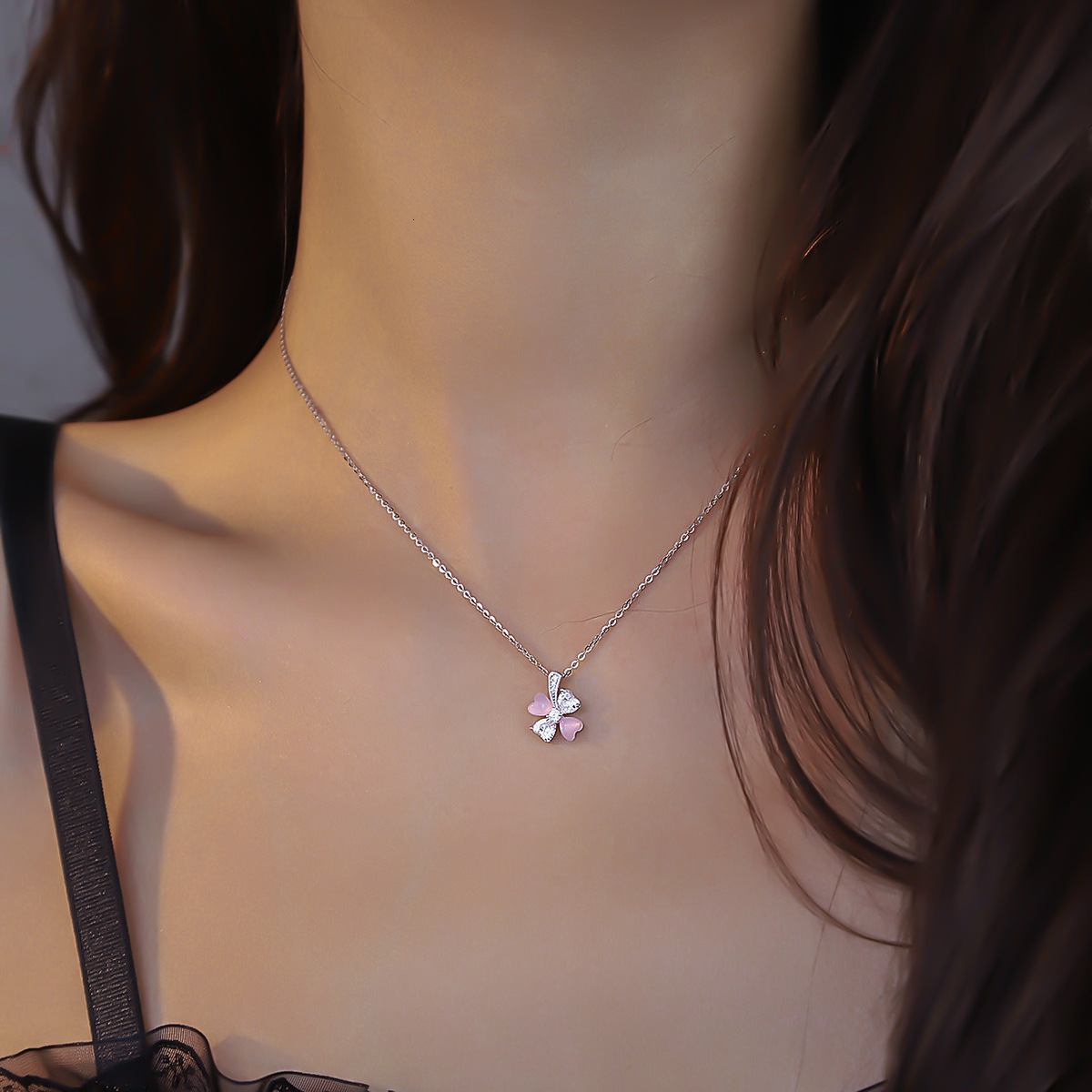 S925 Silver Necklace Women's New Sterling Silver Natural Chalcedony Necklace Retro Zircon National Style Accessory Pendant Clavicle Chain