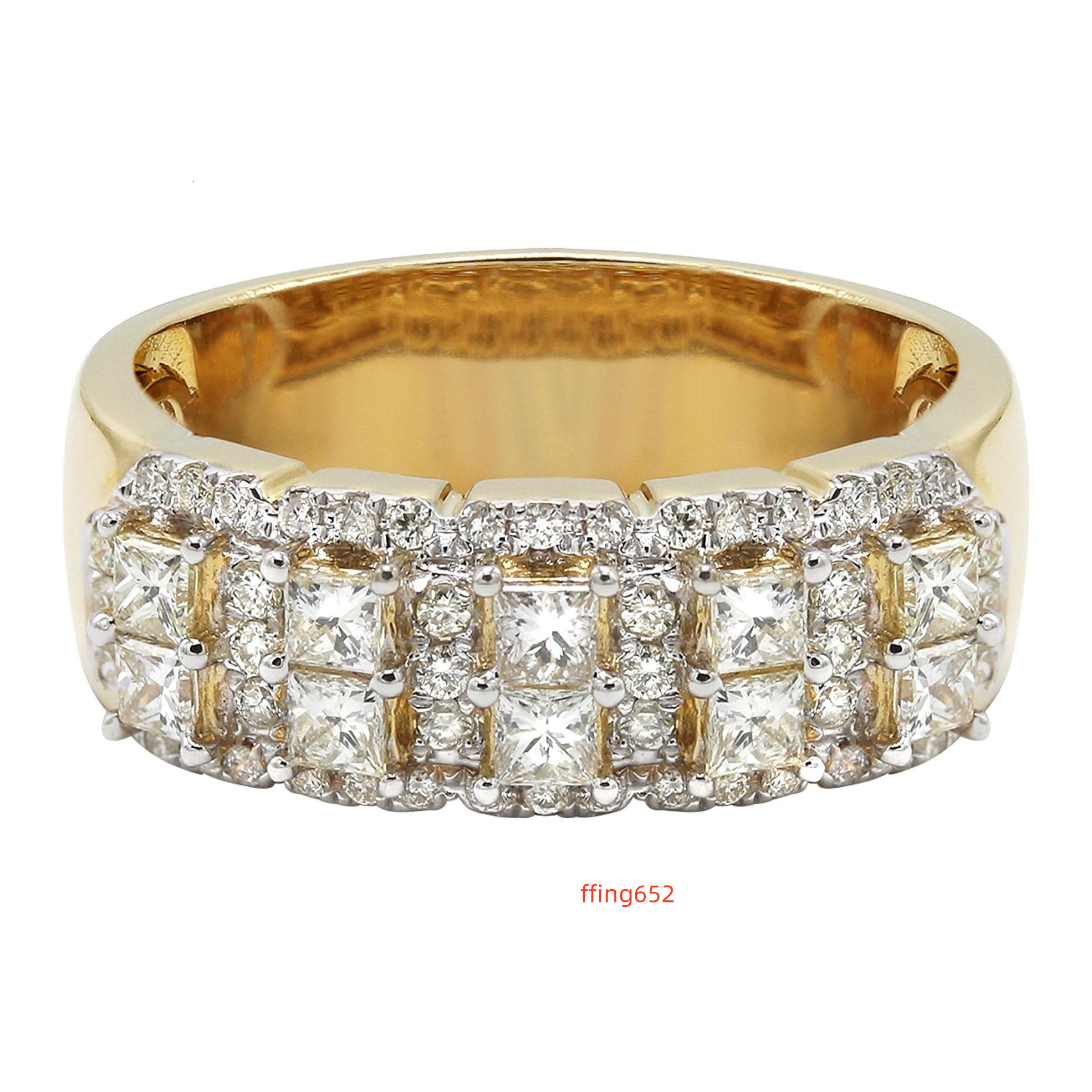 Mens Luxury 10K 14K 18K Gold Full Diamond Ring Trendy Hip Hop Iced Out VVS Lab Grown Round and Princess Design Costume Jewelry