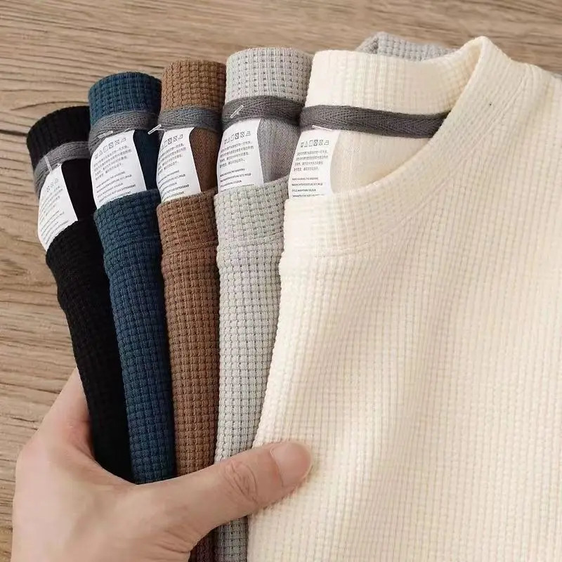 Summer Waffle Round Neck Short Sleeved T-shirt for Mens Short Sleeved Top Fashion Men T Shirt 250314