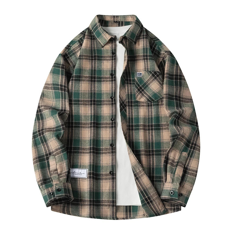 Men Shirt Plaid Flannel Spring Autumn Long Sleeve Blue Loose Mens Casual Shirt Oversized Business Male Soft Dress Shirt 250314
