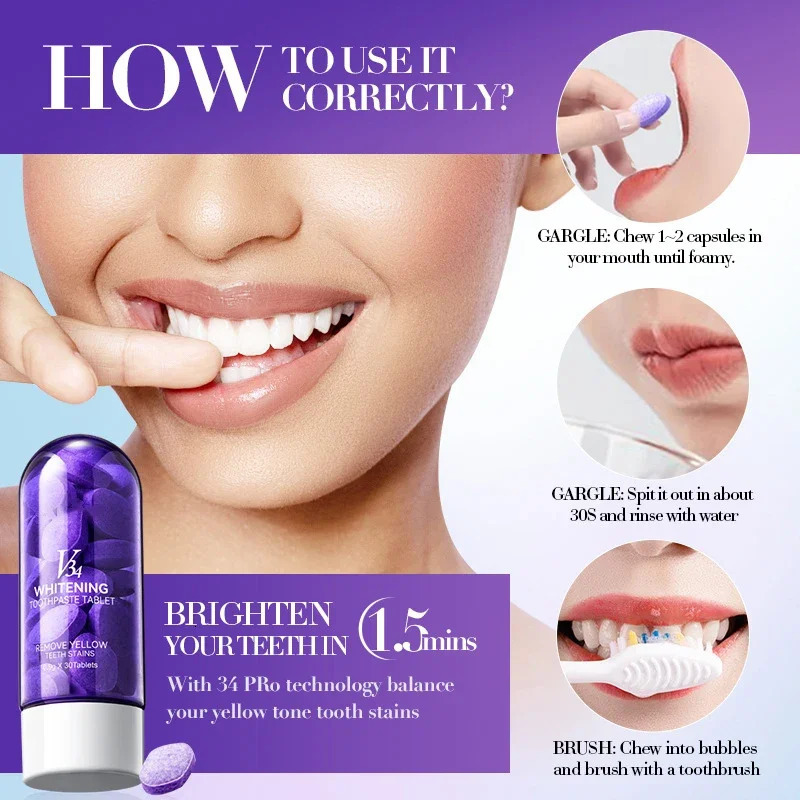 V34 Teeth Whitening Toothpaste 5D Tooth Whitener Strips Oral Hygiene Cleaning Dental Bleaching Tools Fresh Breath Dentistry Care 250314