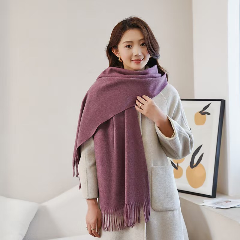 K134 Wool scarf women winter high-end 2024 new cashmere scarf versatile thick warm solid color scarf wholesale