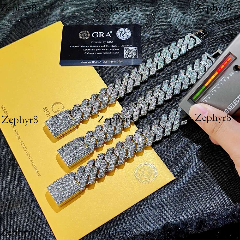 2025 New model High Quality Hip Hop Dia D VVS Necklace Jewelry 20mm Three Row Moissanite Sterg Sier Cuban k Chain