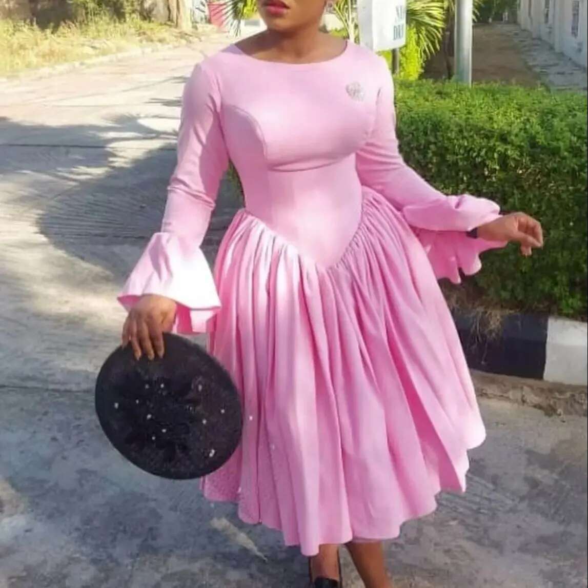 Women's 2024 Autumn New Style Elegant Round Neck Long Sleeve Strap High Waist A-E Dress