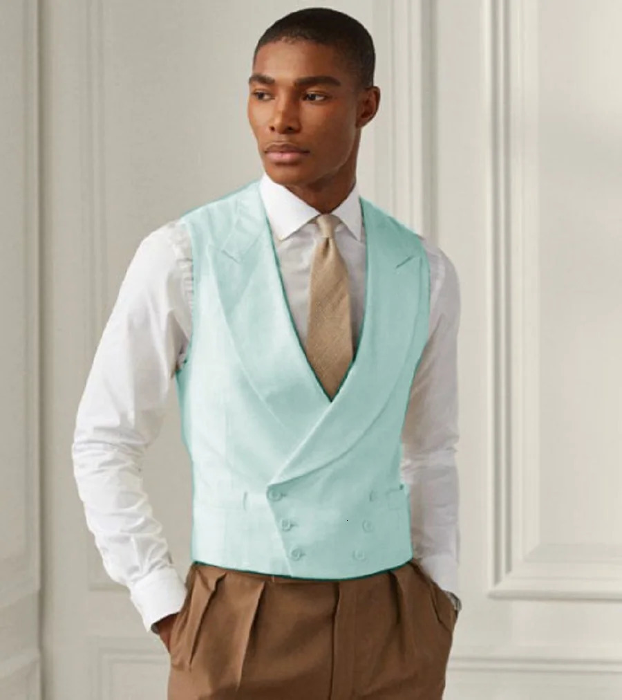 Mens Vest Lapel Double Breasted Slim Fit Solid Color Sleeveless Jacket Mens Tank Top Summer Wedding Evening Ball Formal Dress 250310