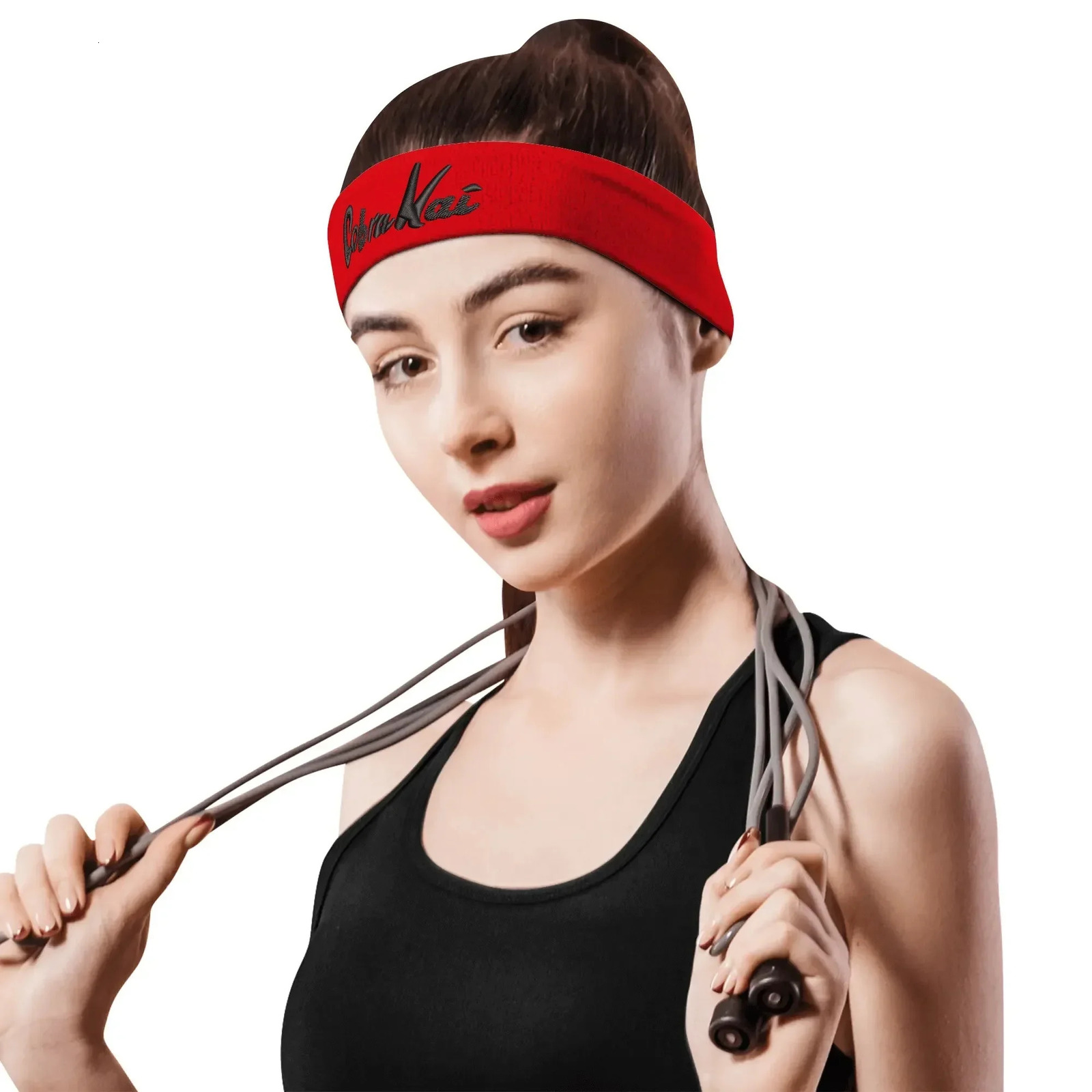 Cobra Kai Embroidered Sports Headband Mens and Womens Sweatband Bandana Fitness Sweatband Absorbent Band DIY Name and Team Name and Color 250314