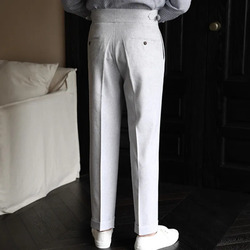 Italian mens formal pants Pantalones Hombre ankle British high waisted straight social Trousers 250313