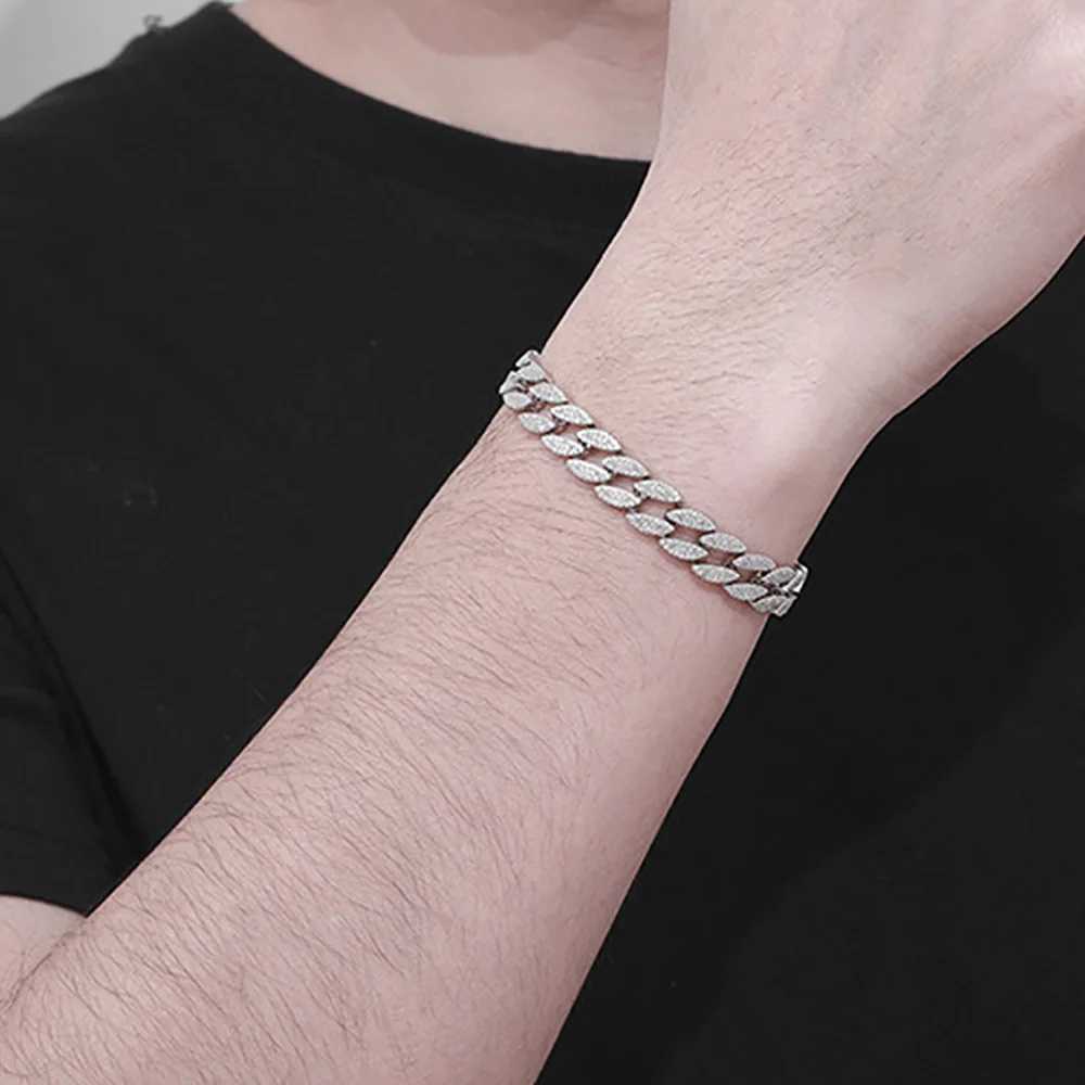 Serenity 10mm wide mens Cuban bracelet S925 pure silver zircon bracelet plated with 18K hip-hop bracelet anniversary commemorationXJ250315