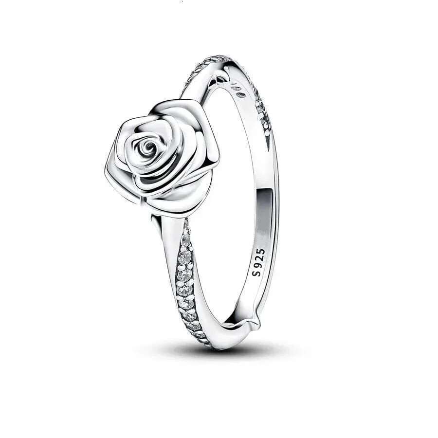 2024 New 925 Sterling Silver Mother Day Gifts White Rose In Bloom Collier Necklace Ring Stud Earrings Fit Women