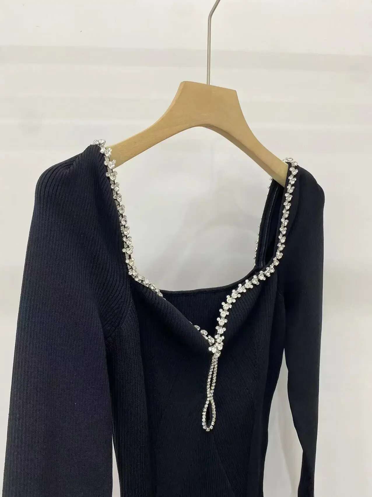 Women's Black Dia Mini Slim Long Sleeves Elegant Evening Party Dress Female