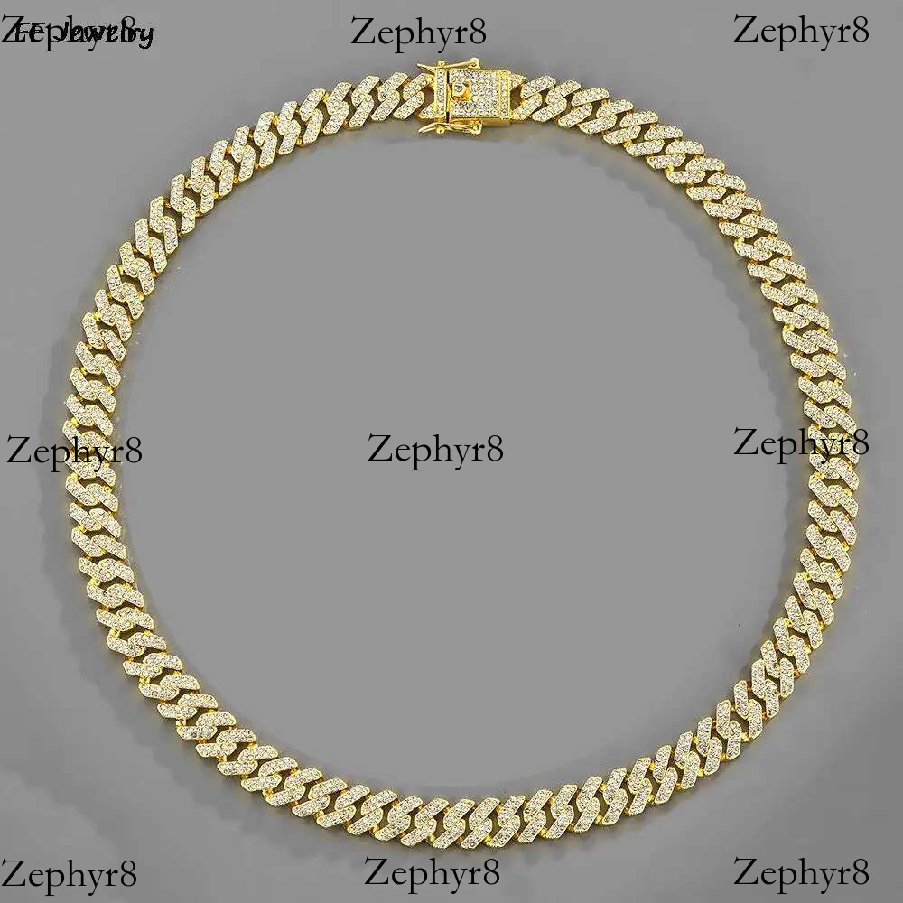 2025 New model 12mm Women Hip Hop Iced Out Bg Prong Cuban Paved Rhie k Chain Choker Necklace Men Jewelry