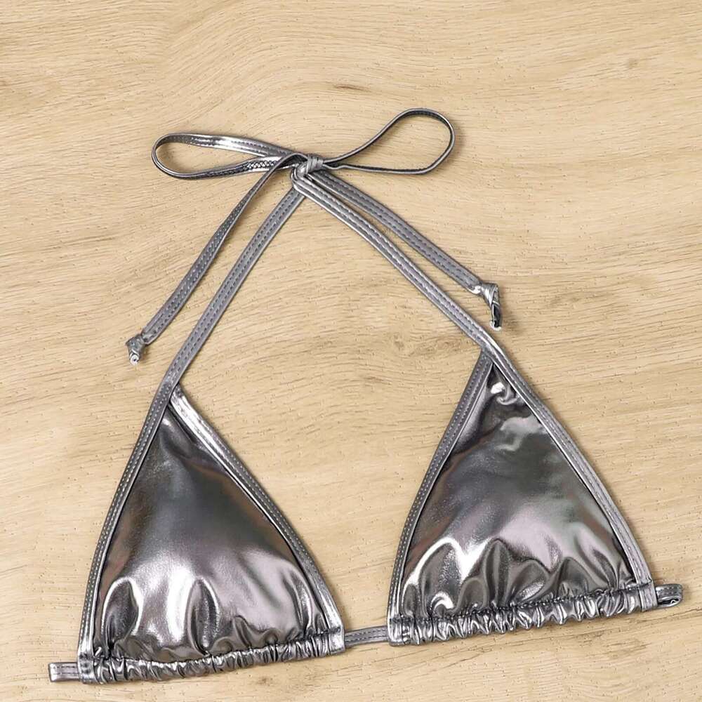 Women's triangle bikini set, 2-piece bikini top, shiny thong, camisole, padded blanket, thong, girls' swimsuit