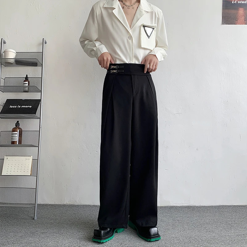 Black suit pants mens oversized social dress Korean loose straight wide office formal style 250313