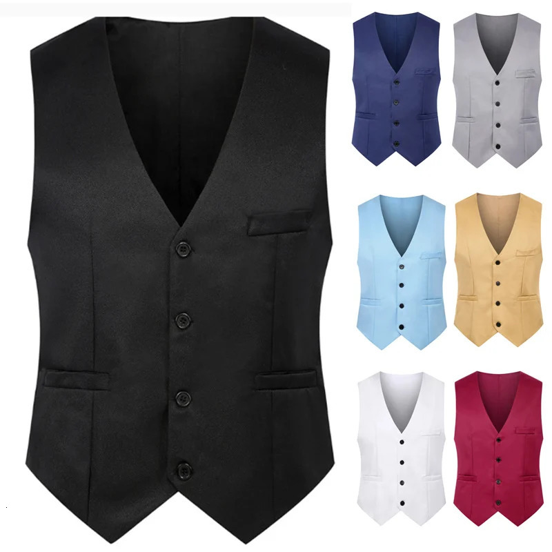 M-5XL Mens Suit Vest Summer Slim Fit Waist Solid Tank Top Business Leisure Party Bar Banquet Dress 250310